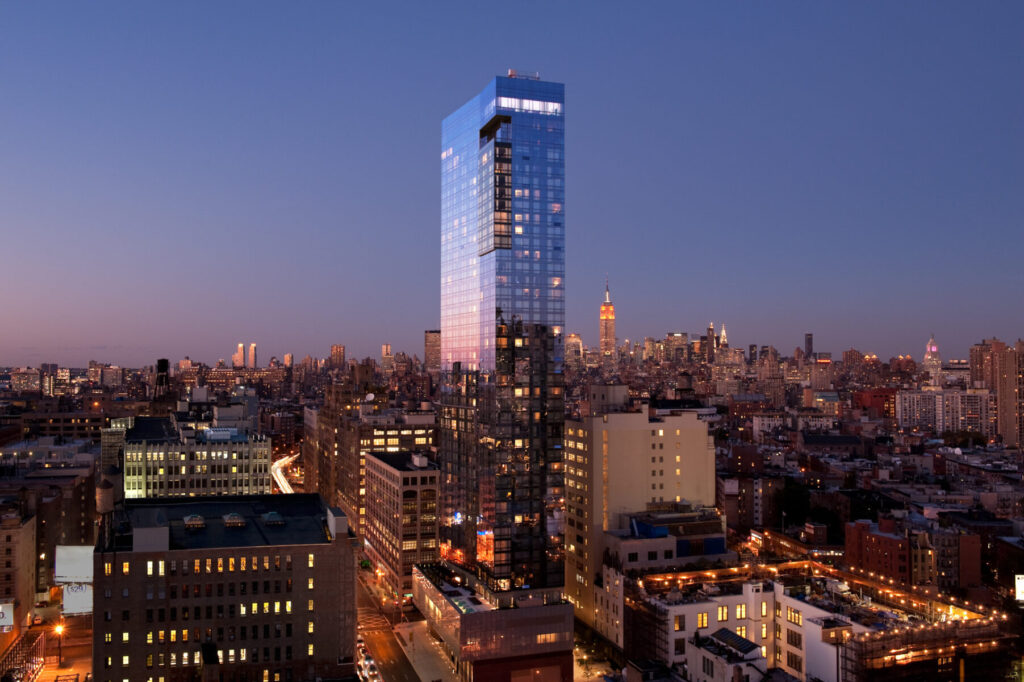 The Dominick tower against the New York skyline