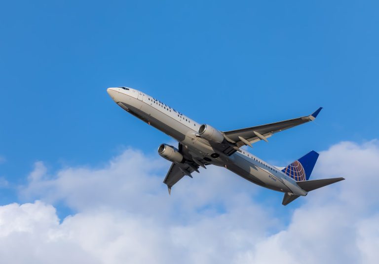 United Airlines plane in flight