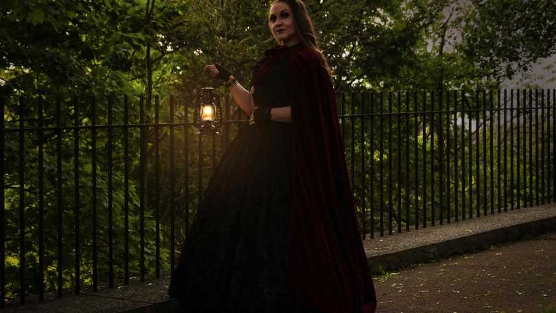 Woman with lantern at Halloween