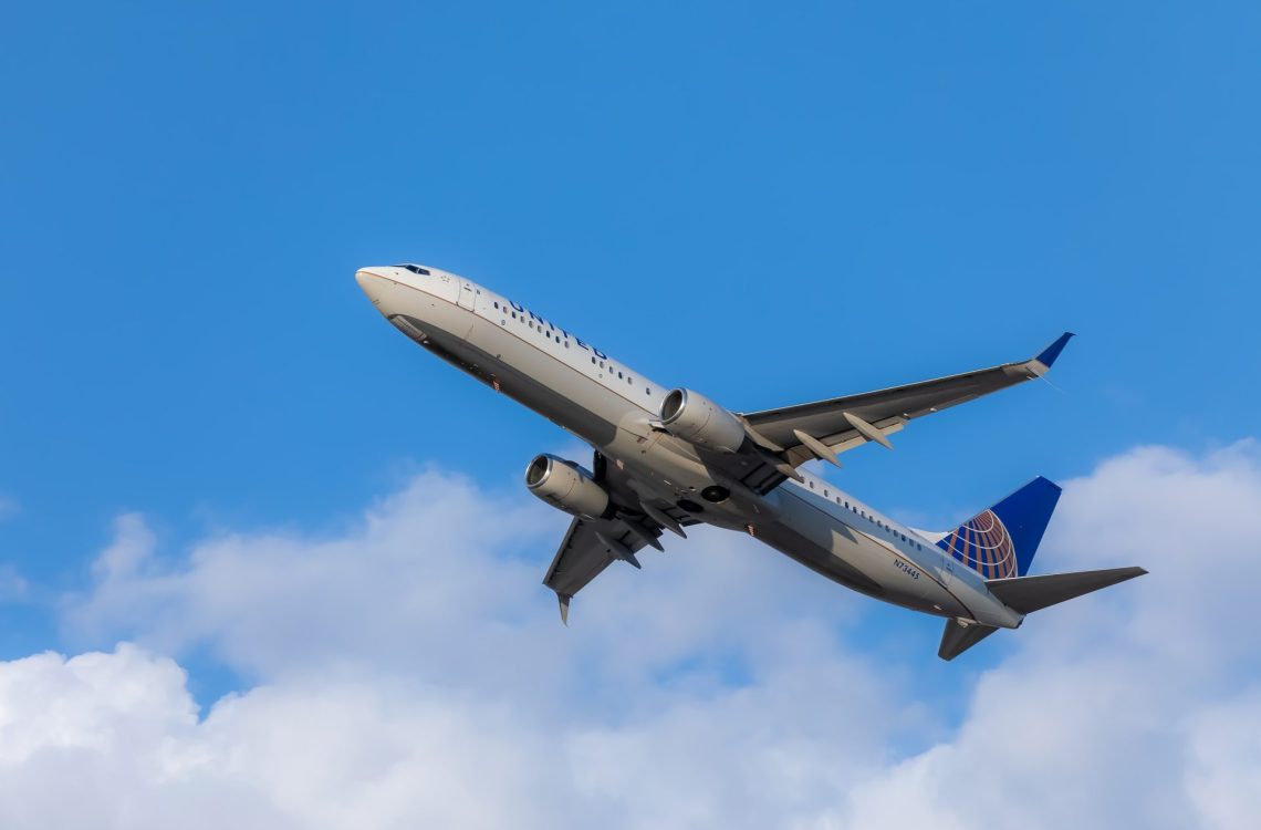 United Airlines plane in flight
